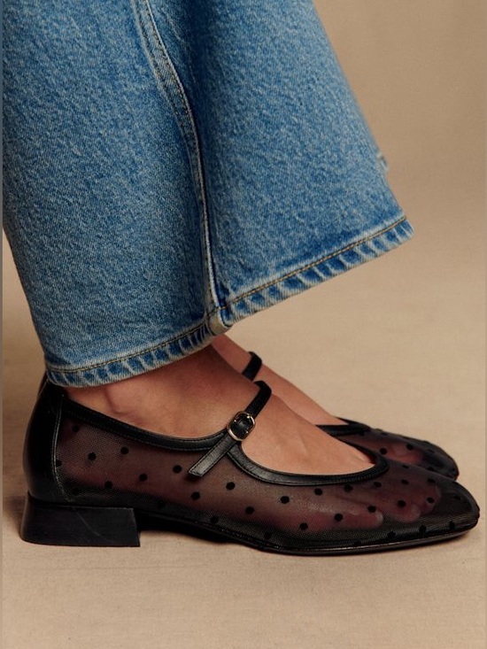 Sezane Shoes - Sézane Aubane Low Babies in Black Mesh Plumetis FR 39 / US 8